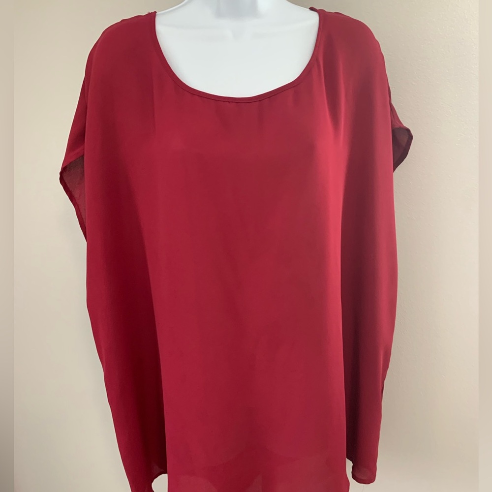 Torrid Relaxed Scoop Neck Tunic in Deep Red with Detail Back
